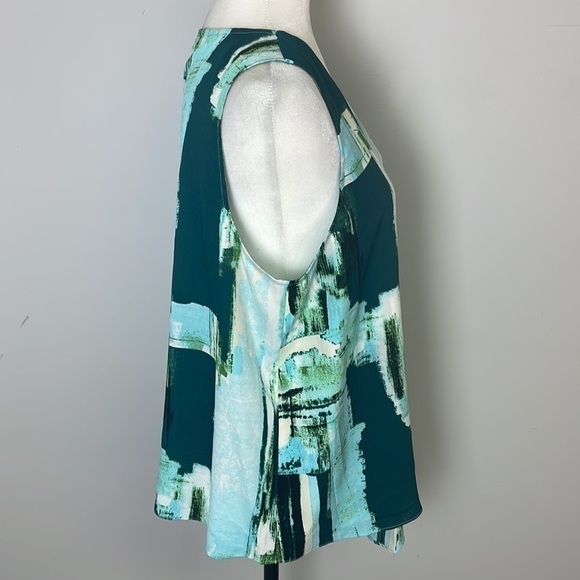 DKNYC Sleeveless Forrest Green/Blue/Cream Blouse Sz L - Picture 3 of 6
